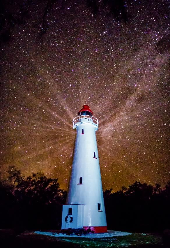 Lady Elliot Island Heritage Lighthouse under the Milky Way. Photo credit Greg Sullavan.